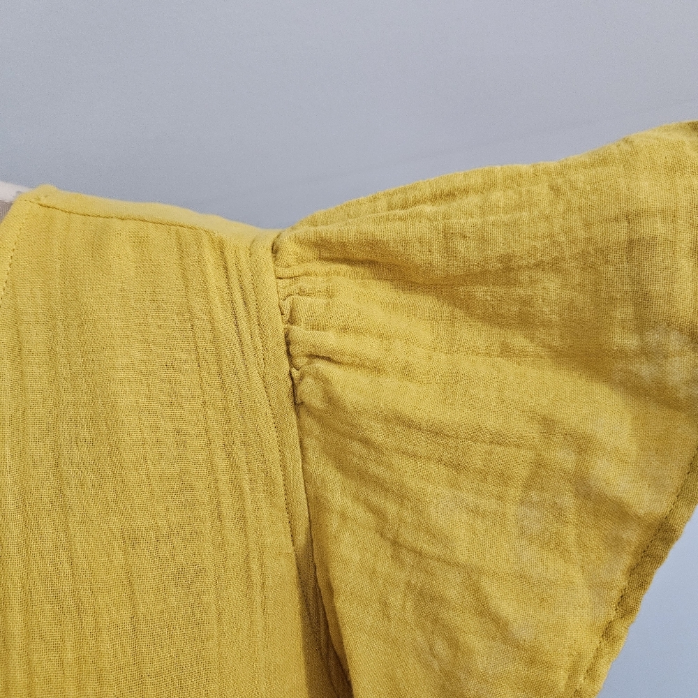 Mustard Yellow Maxi Dress XXL Boho Flutter Prairie Cottagecore Boho Cotton Gauze - Picture 6 of 11